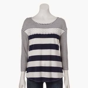LC Lauren Conrad stripped crochet Tee - size M